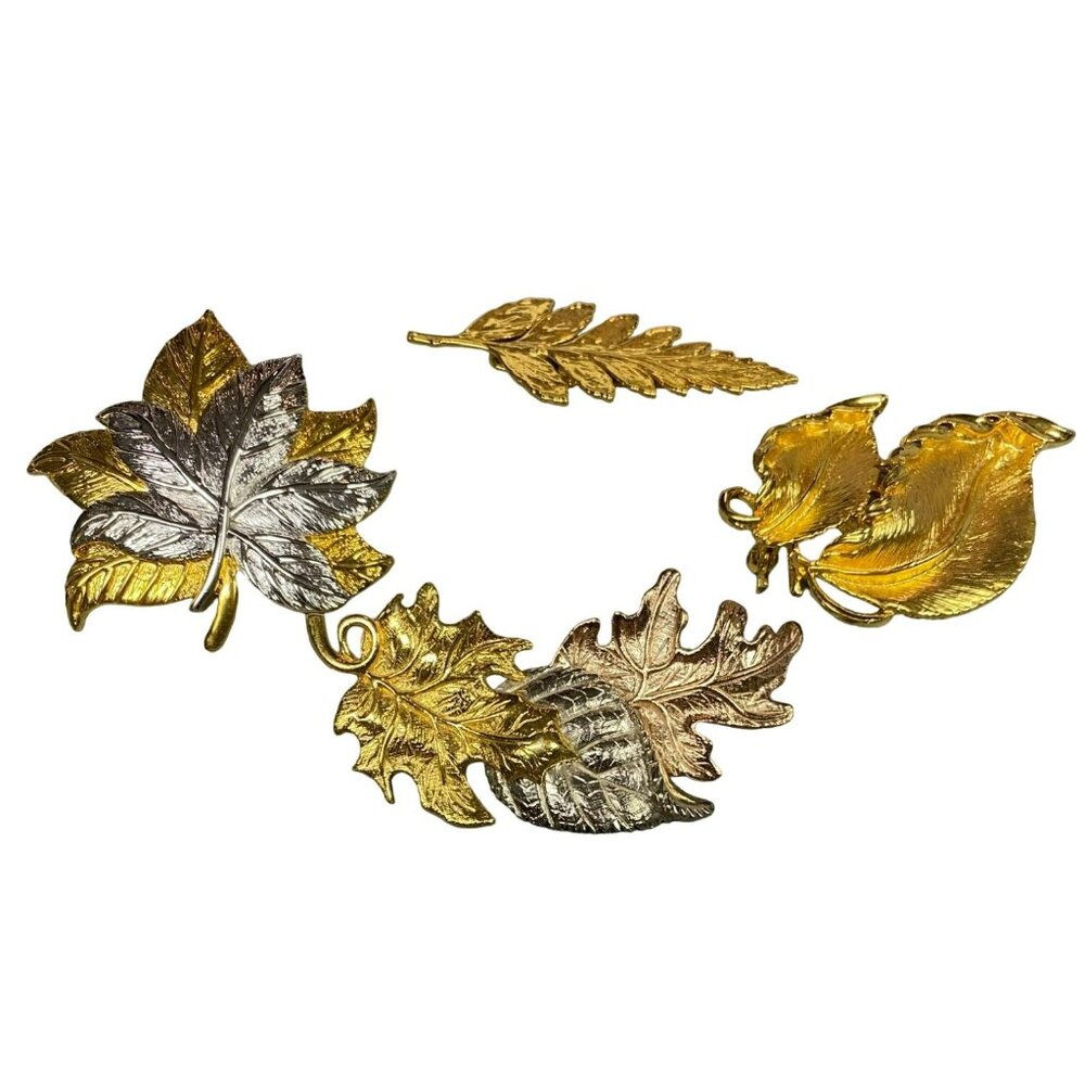 Vintage Gold Silver and Bronze Toned Leaf Brooches - EUC - Avon